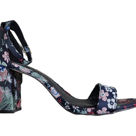 Floral Y2K embroidered navy open toe sandal heels shoes size 8.5 - Picture 12 of 13